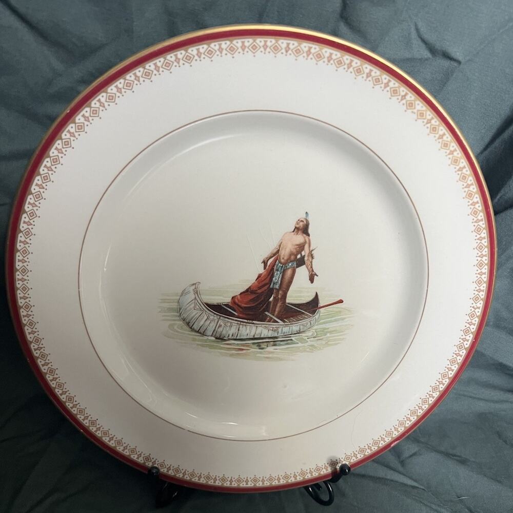 Antique Syracuse China O.P. Co Hiawatha Canoe Plate Onondaga Hotel NY 1910 RARE